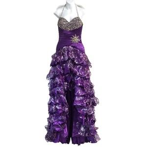 Xcite Prom Purple Ruffle High Low Corset Back
